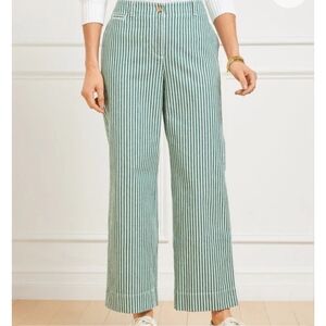 Talbots Women's Green Striped High Waist‎ Wide ankle twill Leg Pants 2 preppy